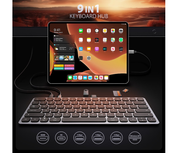 Axagon HMC-KB-US USB-C 5Gbps KEYBOARD (US) 9in1 hub - 1485463 - zdjęcie 4